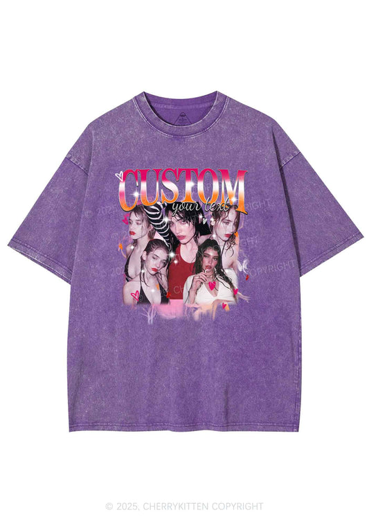 Custom Lesbian Text Pride Y2K Shirts Washed Tee Cherrykitten