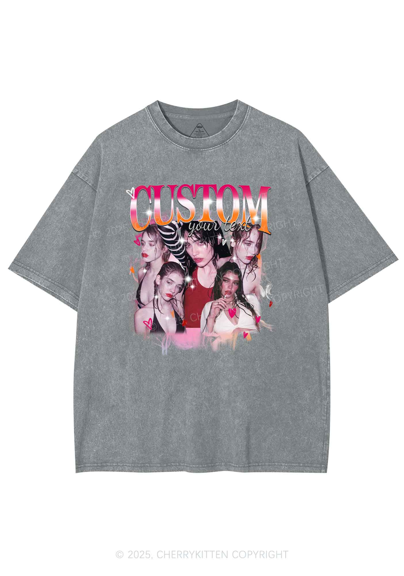 Custom Lesbian Text Pride Y2K Shirts Washed Tee Cherrykitten
