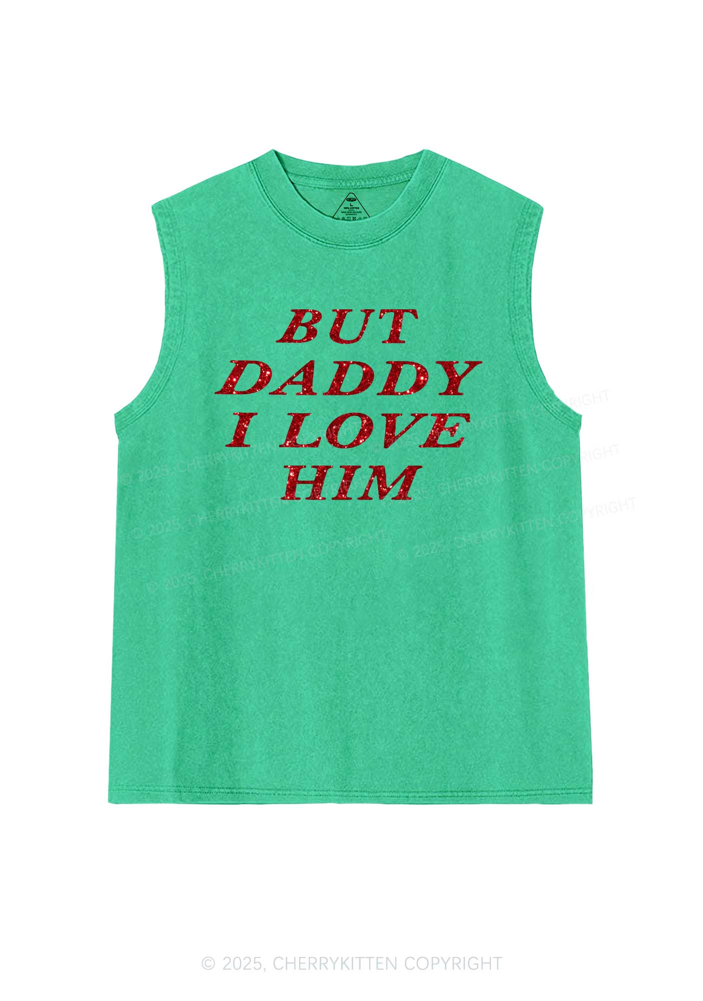 Glitter But Daddy I Love Him Y2K Washed Muscle Tank Cherrykitten