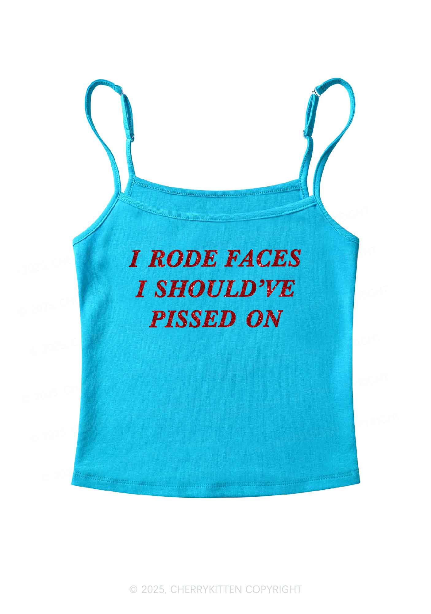 Glitter I Rode Faces Y2K Spaghetti Strap Cami Cherrykitten