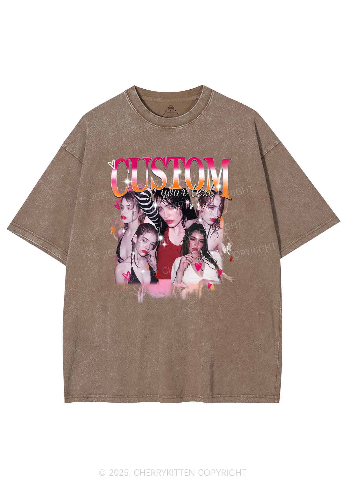 Custom Lesbian Text Pride Y2K Shirts Washed Tee Cherrykitten