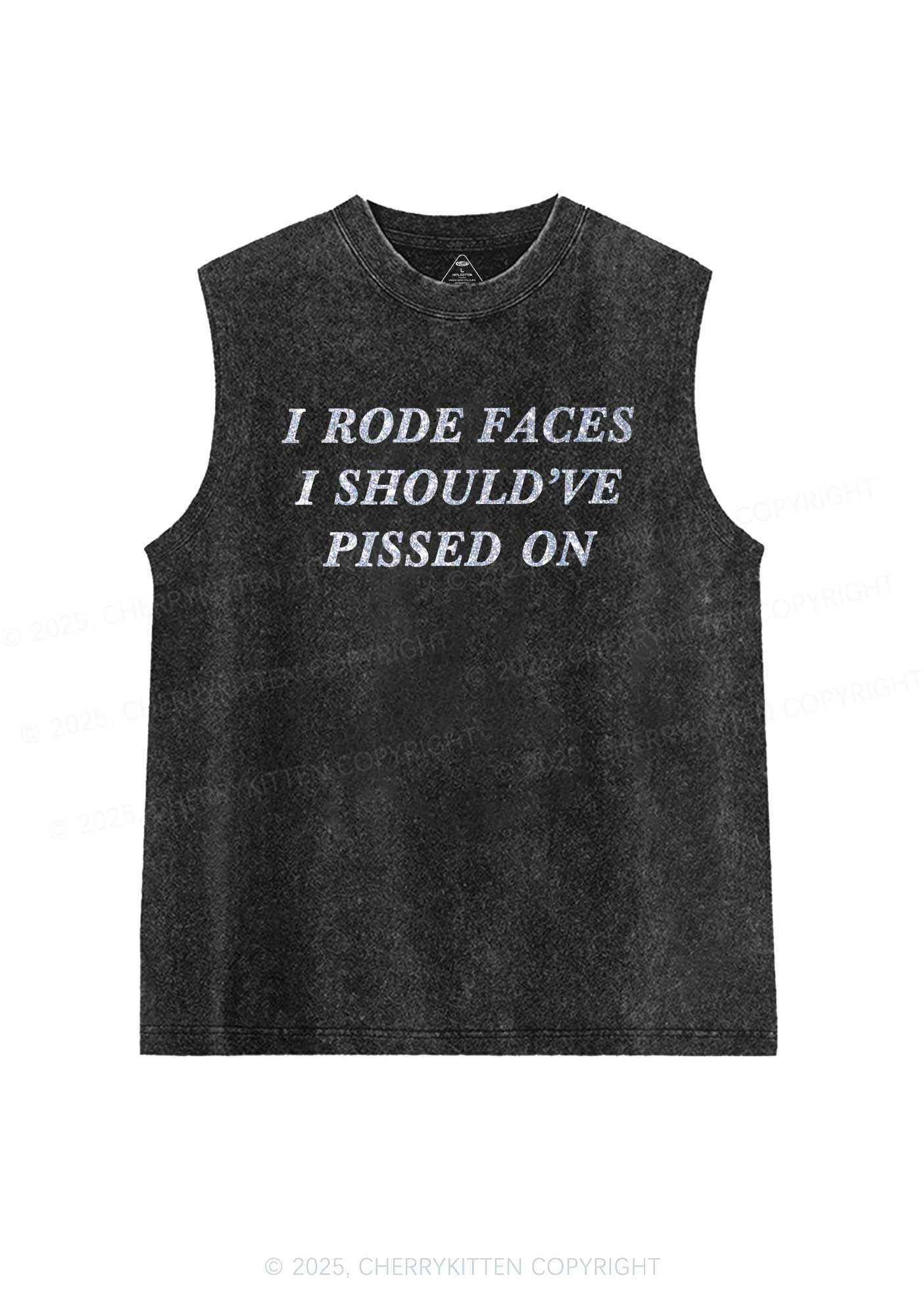 Glitter I Rode Faces Y2K Washed Muscle Tank Cherrykitten