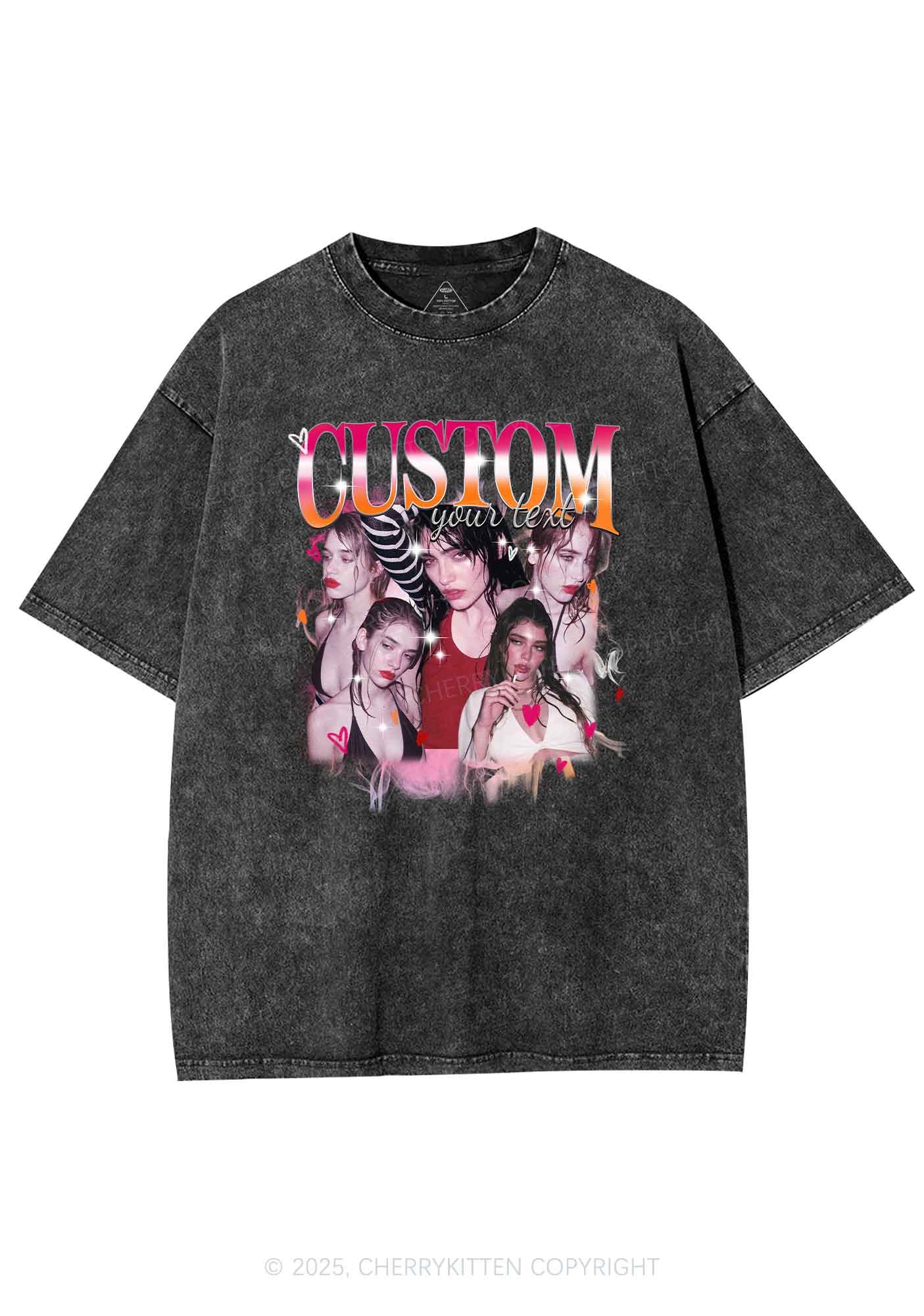 Custom Lesbian Text Pride Y2K Shirts Washed Tee Cherrykitten