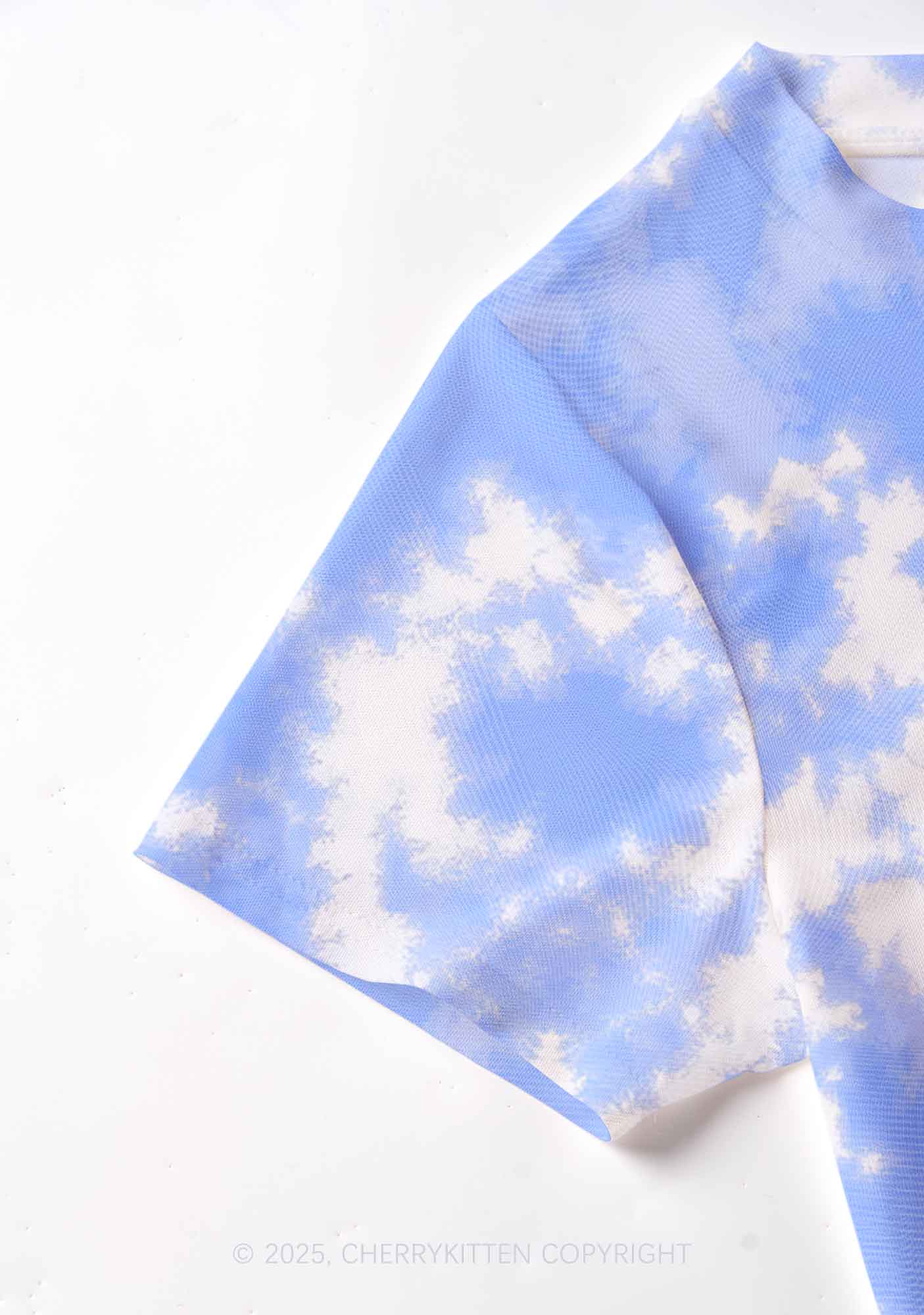 Blue Sky White Clouds Y2K Mesh Crop Top Cherrykitten