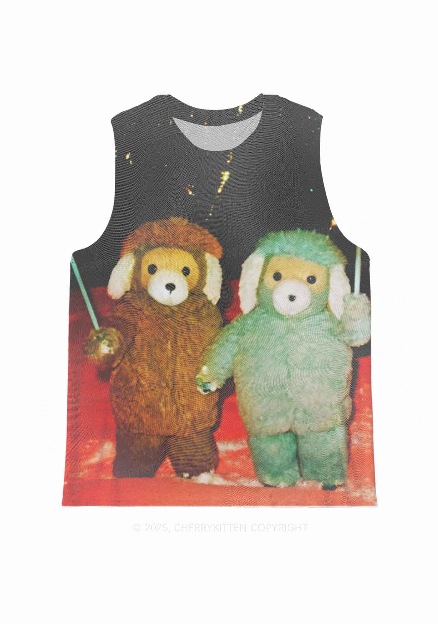 Bear Friends Y2K Mesh Muscle Tank Cherrykitten