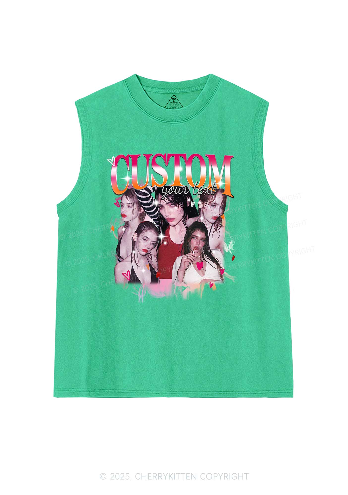 Custom Lesbian Text Pride Y2K Washed Muscle Tank Cherrykitten