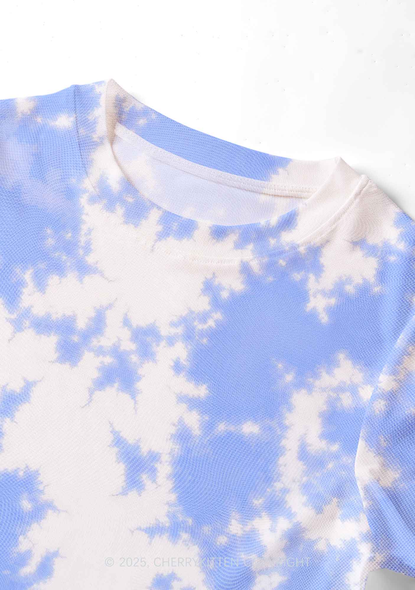 Blue Sky White Clouds Y2K Mesh Crop Top Cherrykitten