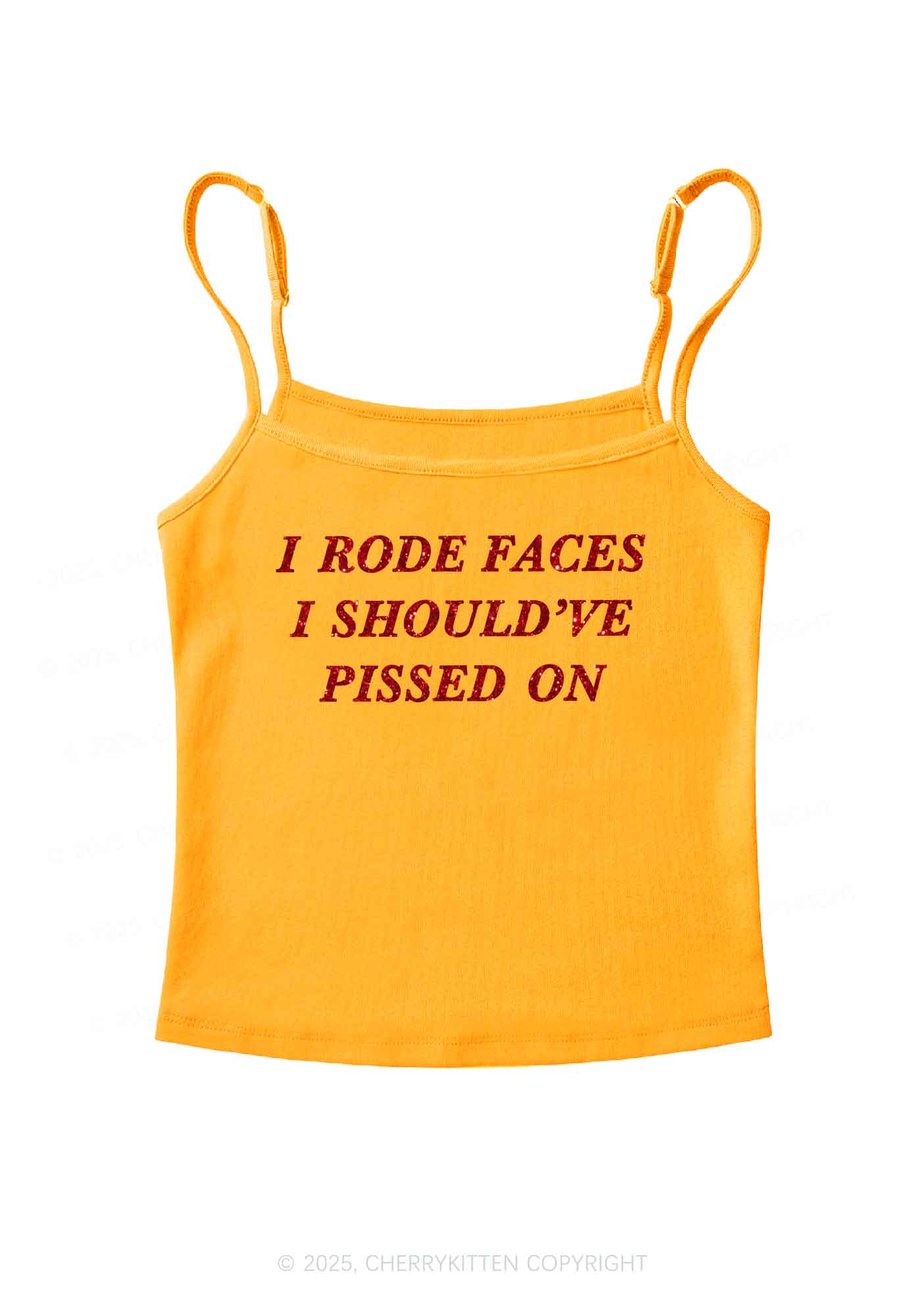 Glitter I Rode Faces Y2K Spaghetti Strap Cami Cherrykitten