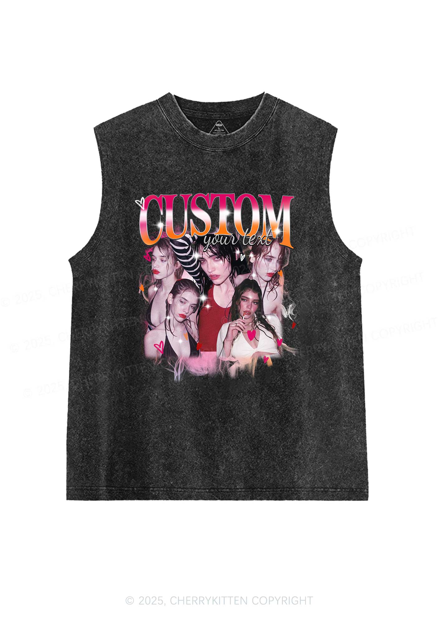 Custom Lesbian Text Pride Y2K Washed Muscle Tank Cherrykitten