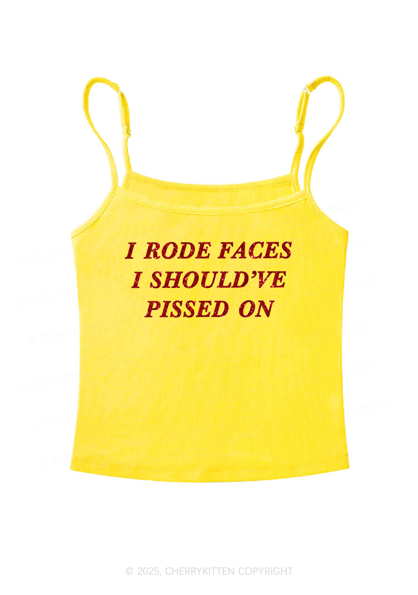 Glitter I Rode Faces Y2K Spaghetti Strap Cami Cherrykitten