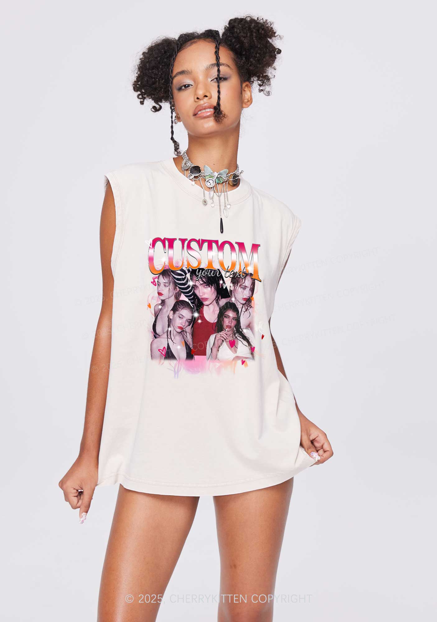 Custom Lesbian Text Pride Y2K Washed Muscle Tank Cherrykitten