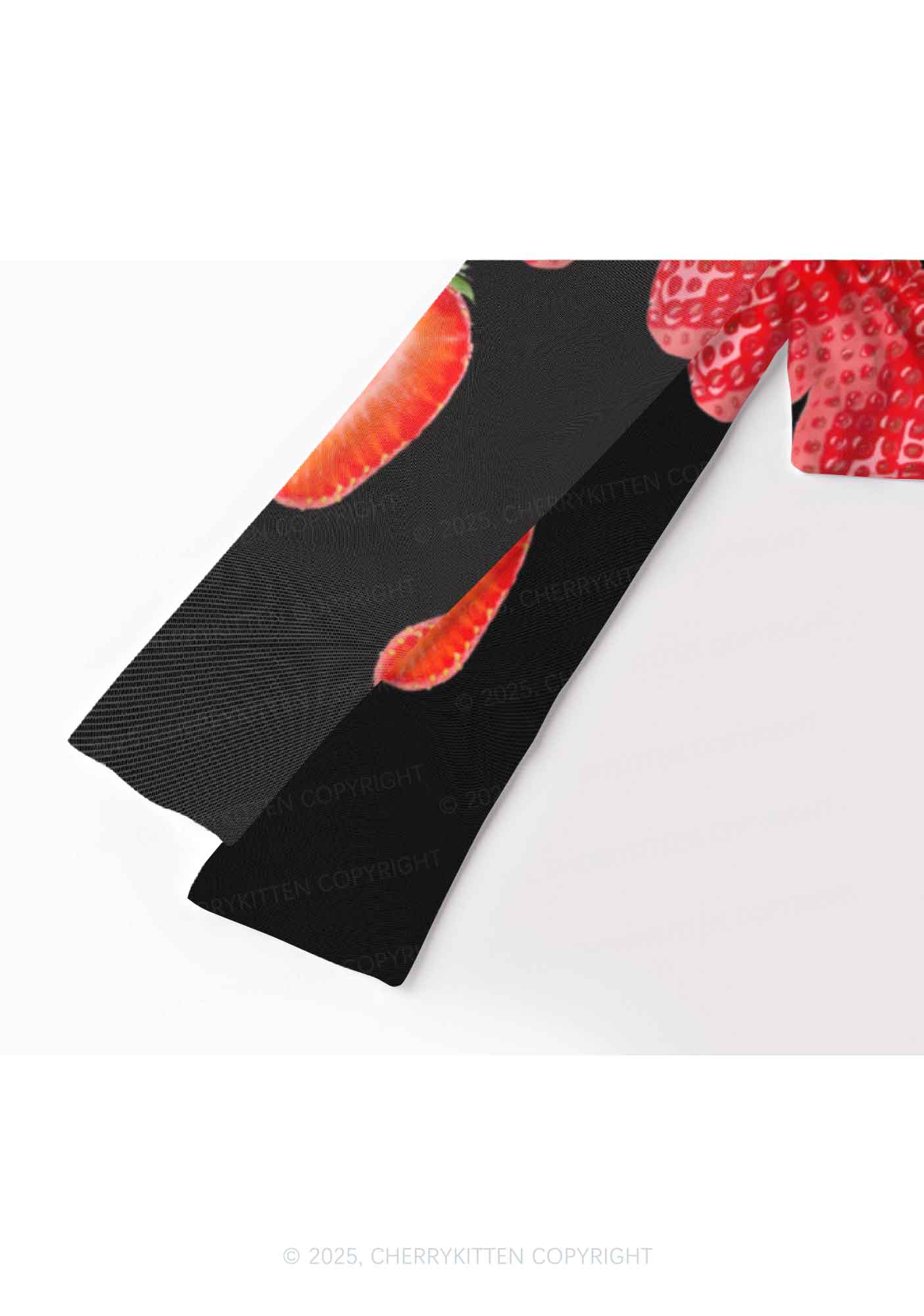 Black Strawberry Y2K Mesh Long Sleeve Crop Top Cherrykitten