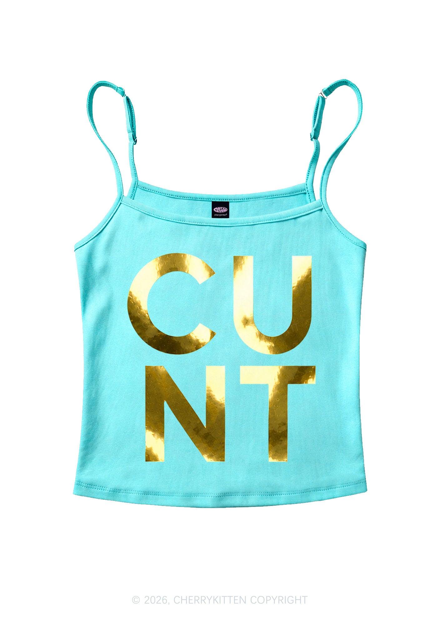 Cxxt Silver Foil Printed Y2K Spaghetti Strap Cami Cherrykitten