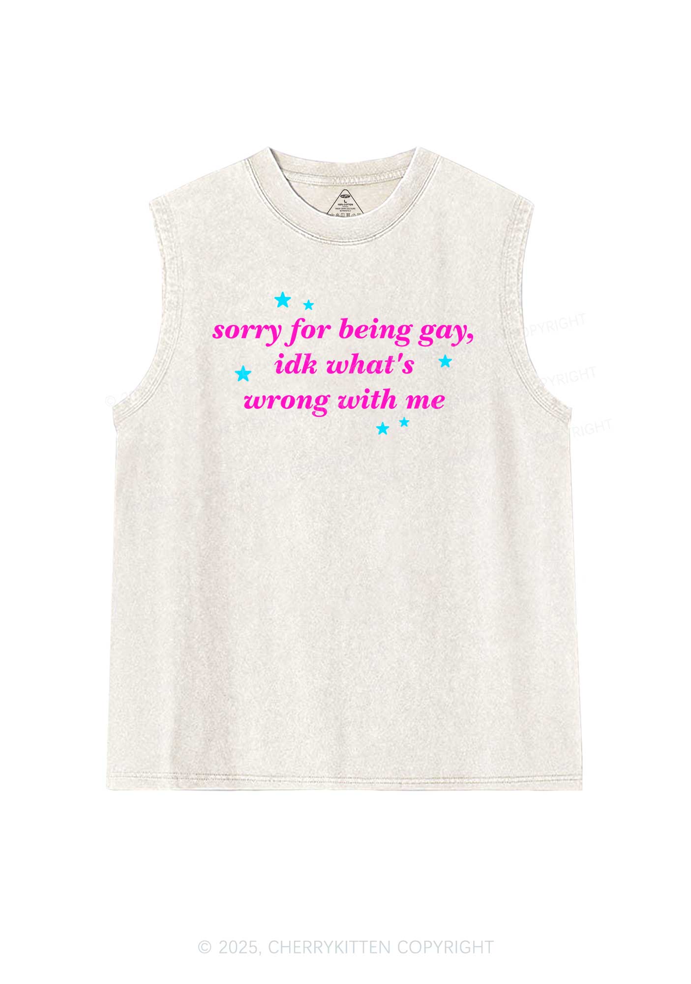 Sorry For Being Gay Pride Y2K Washed Muscle Tank Cherrykitten