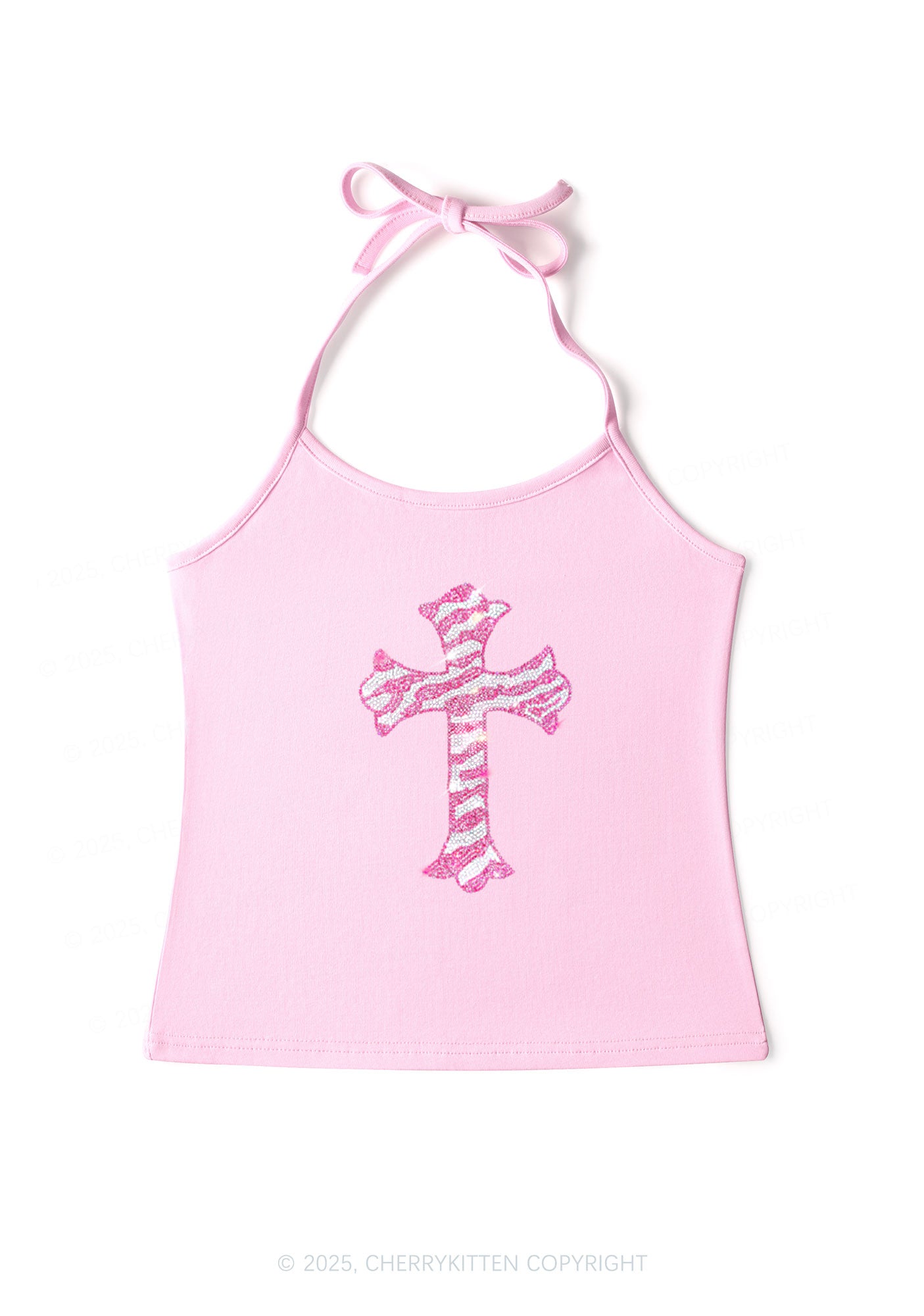 Rhinestone Pink Cross Y2K Halter Neck Cami Cherrykitten