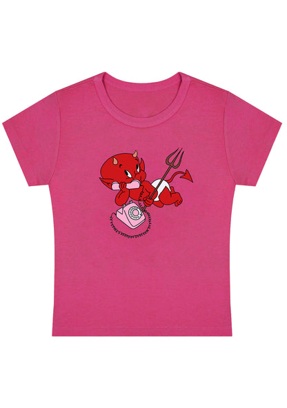 Little Devil On The Phone Y2K Baby Tee