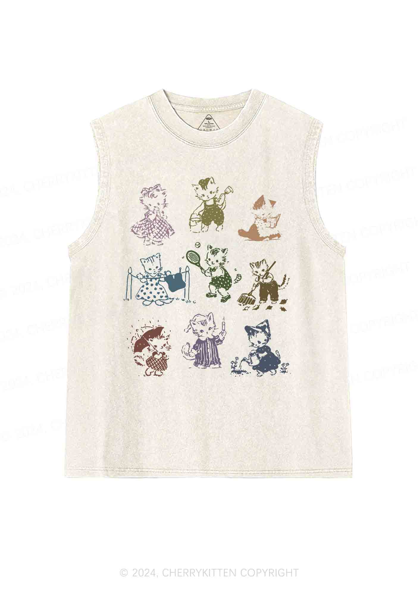 Tattoo Cat Y2K Washed Tank Cherrykitten