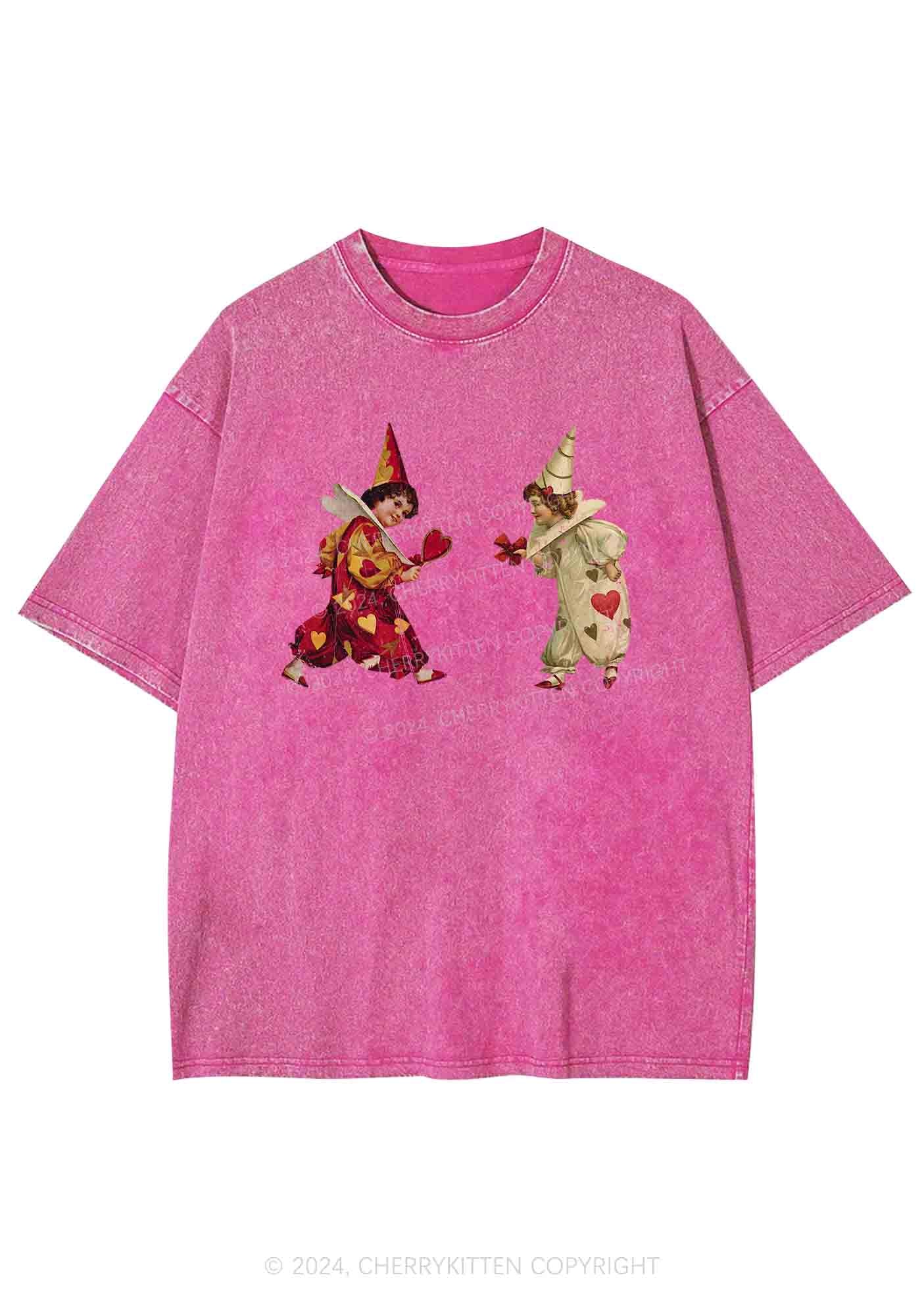Heart Bow Knot Kids Y2K Washed Tee Cherrykitten