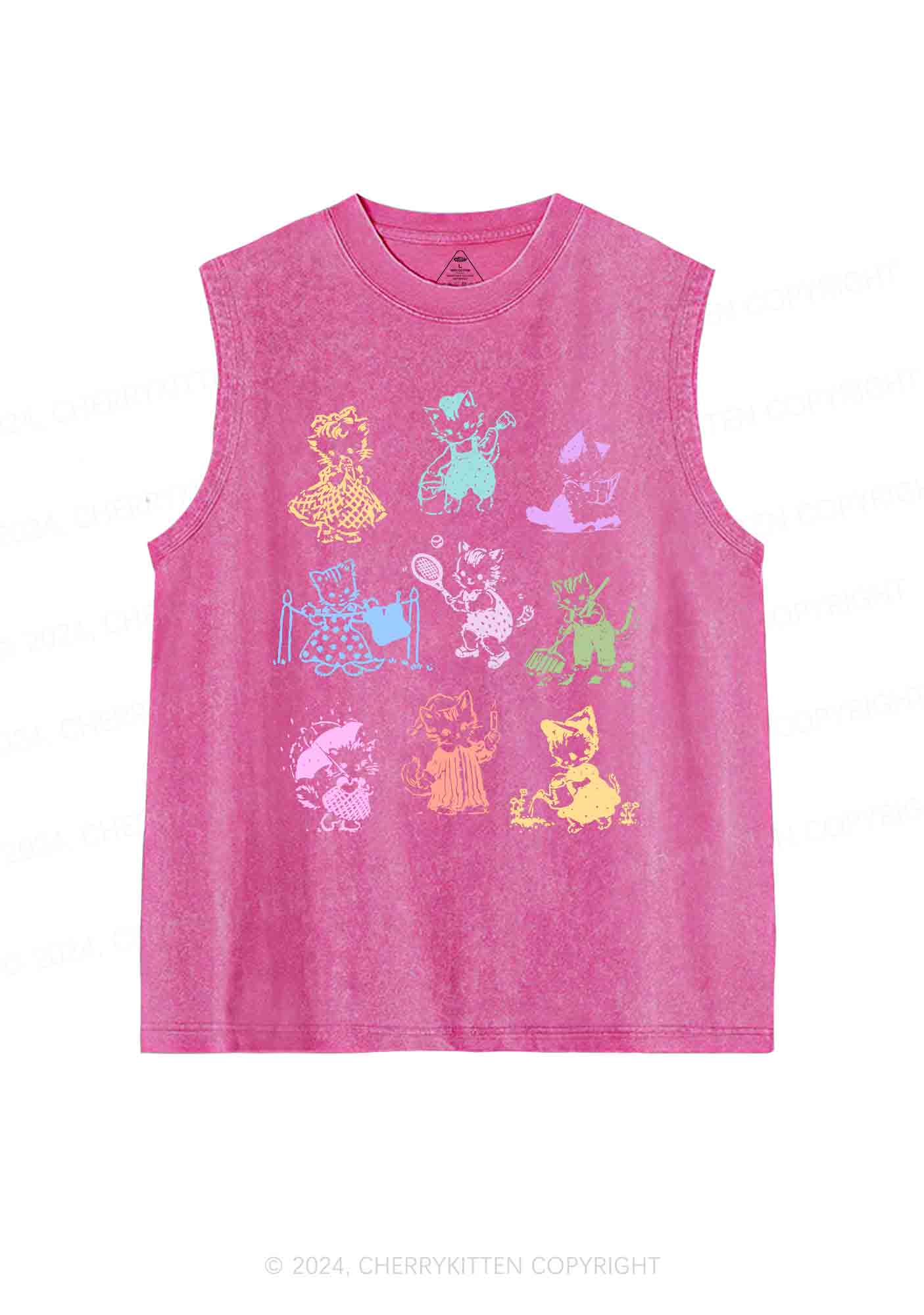 Tattoo Cat Y2K Washed Tank Cherrykitten