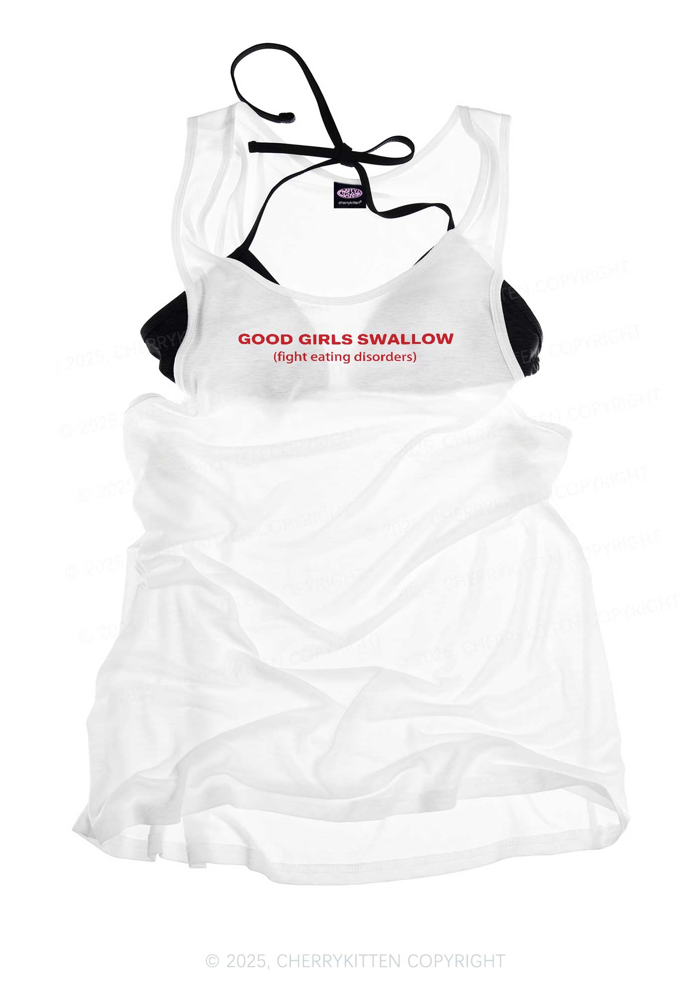 Good Girls Swallow Y2K Sheer Boyfriend Tank Cherrykitten