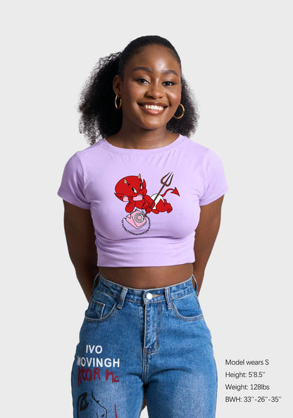 Little Devil On The Phone Y2K Baby Tee