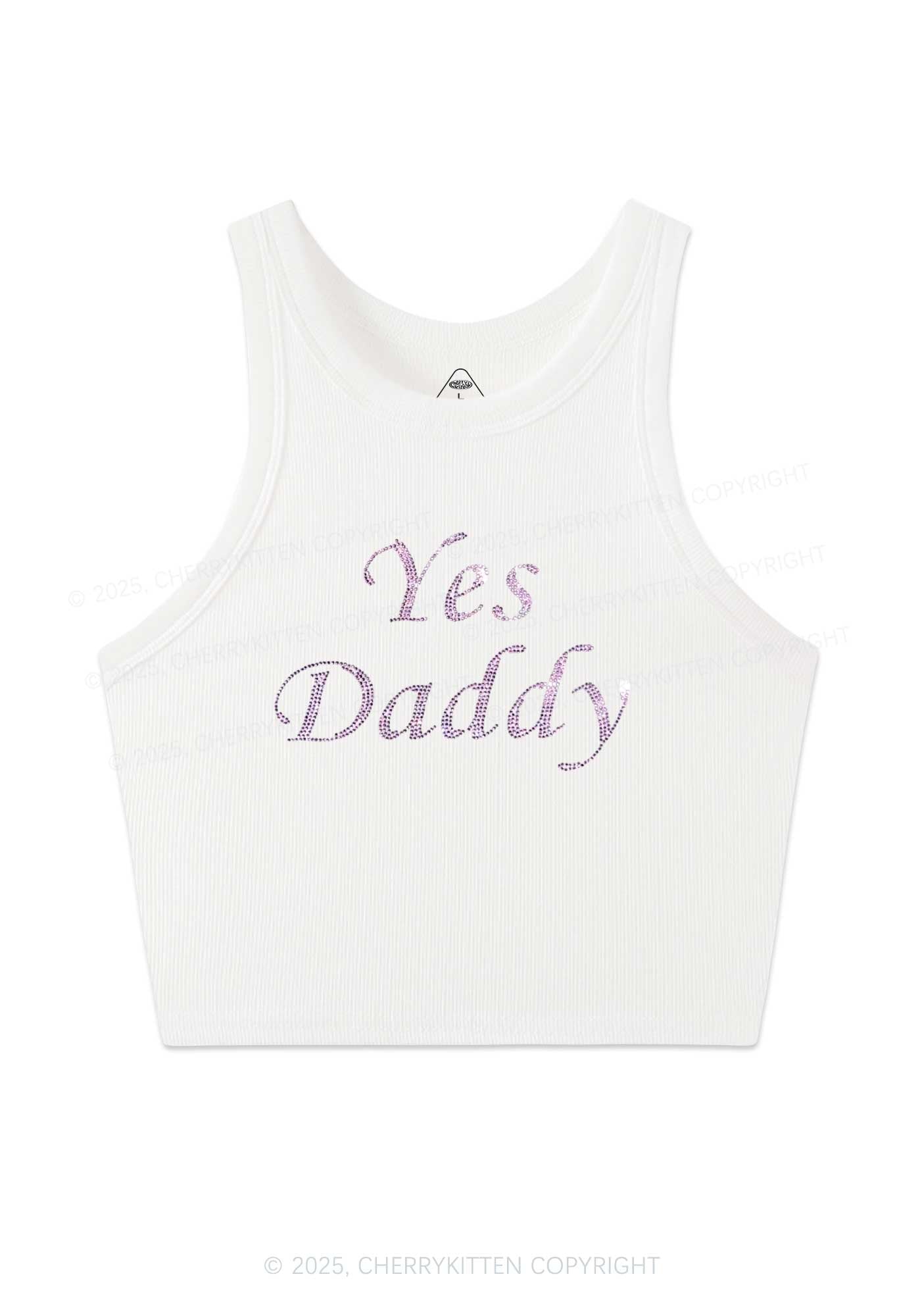 Rhinestone Yes Daddy Y2K Crop Tank Top Cherrykitten