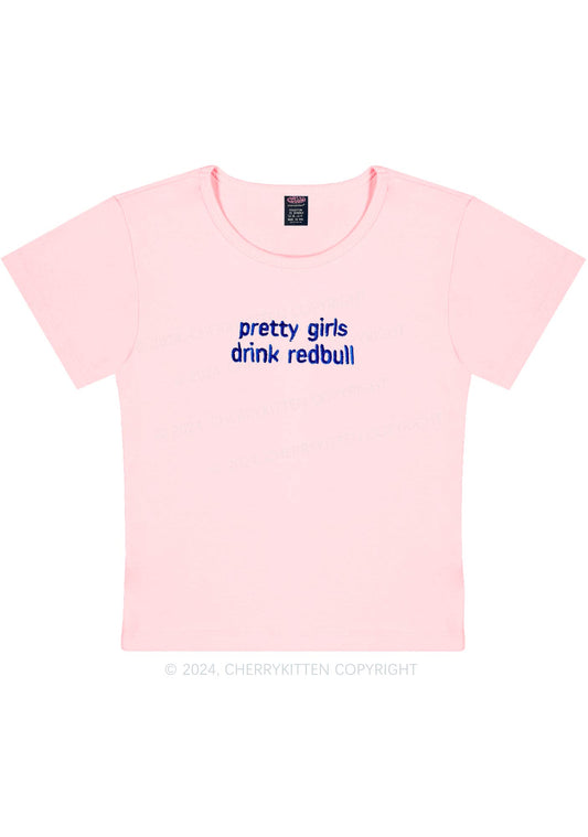 Embroidered Pretty Girls Drink Red Y2K Baby Tee Cherrykitten