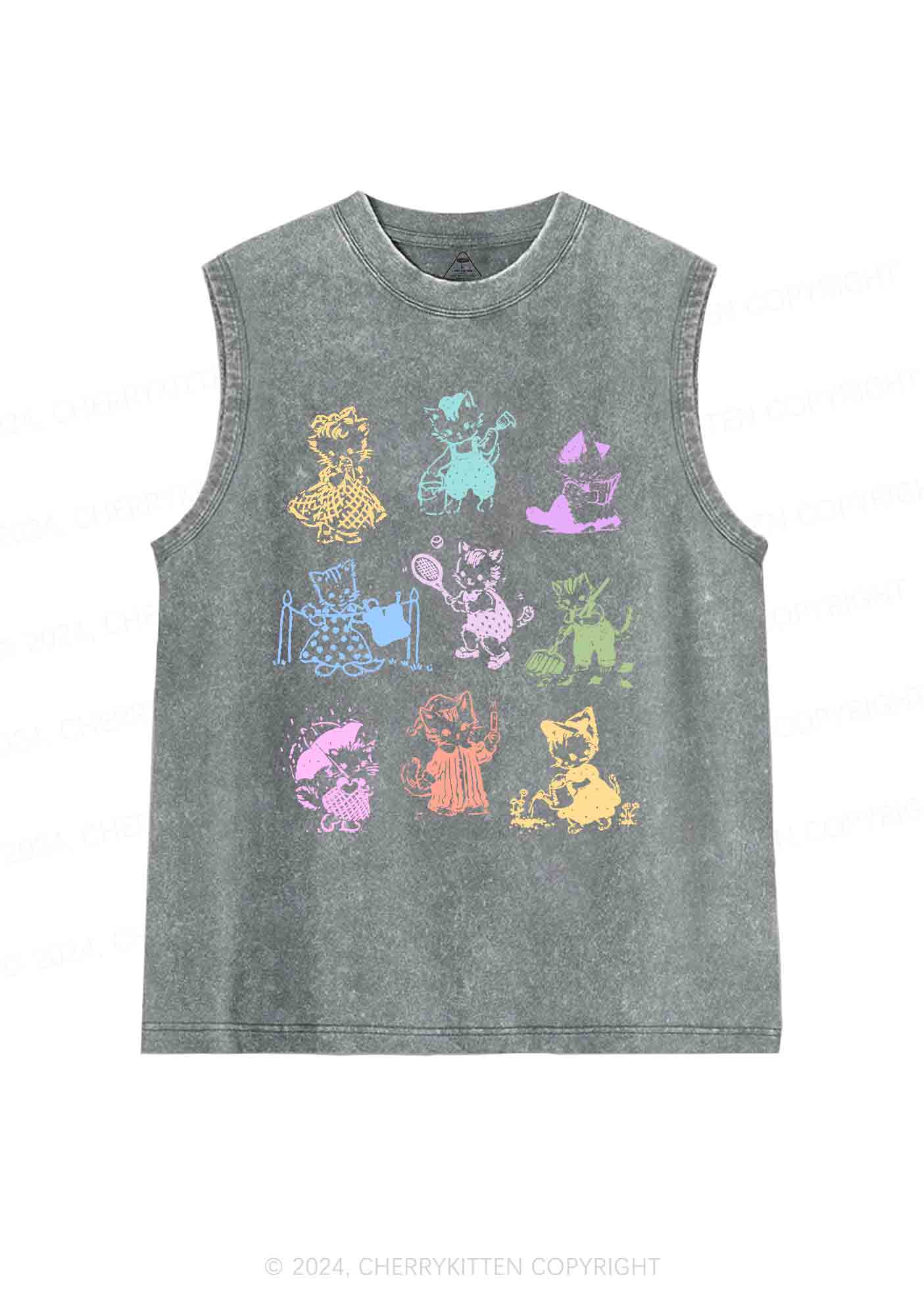 Tattoo Cat Y2K Washed Tank Cherrykitten
