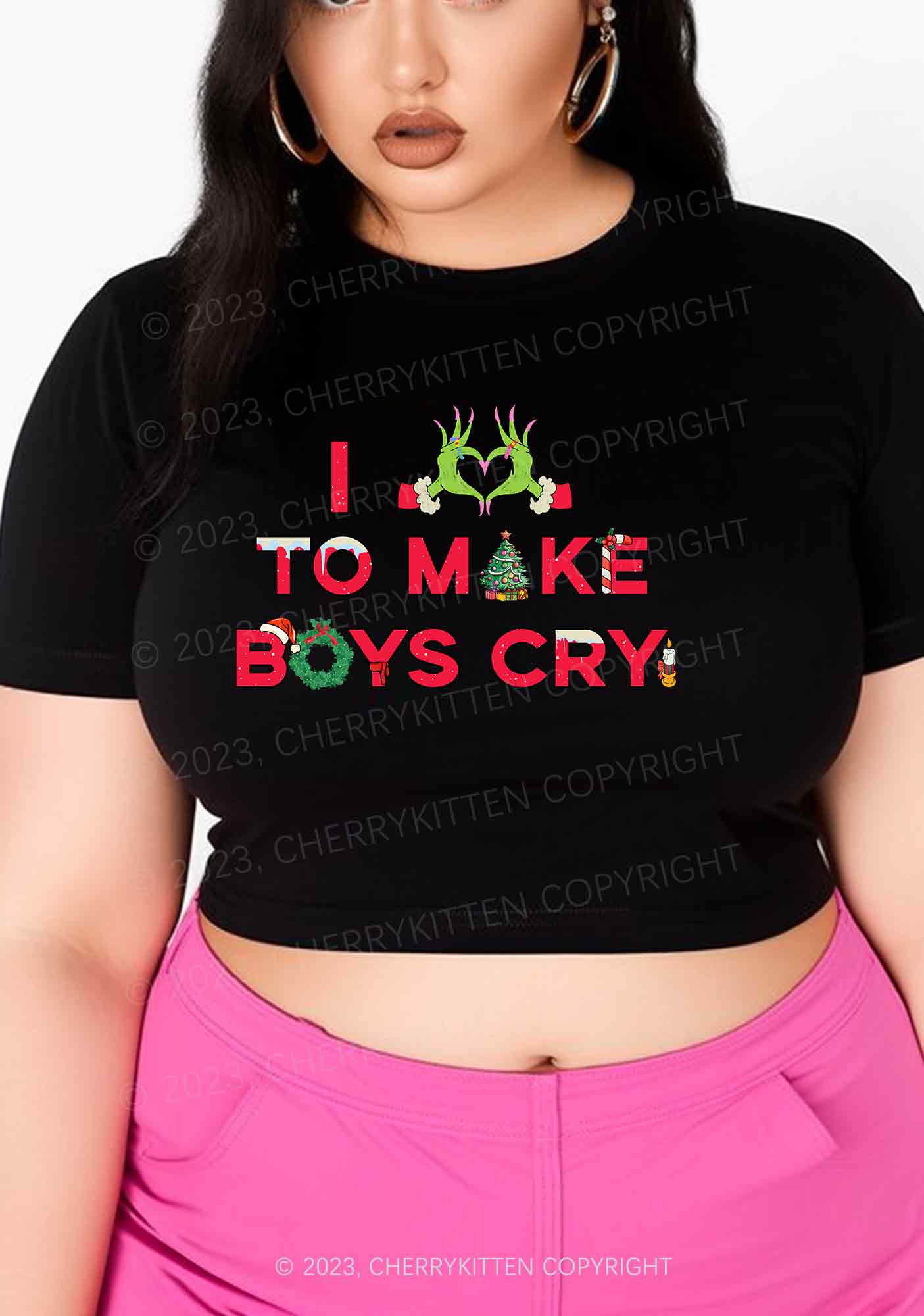 Love To Make Boys Cry Christmas Y2K Baby Tee Cherrykitten