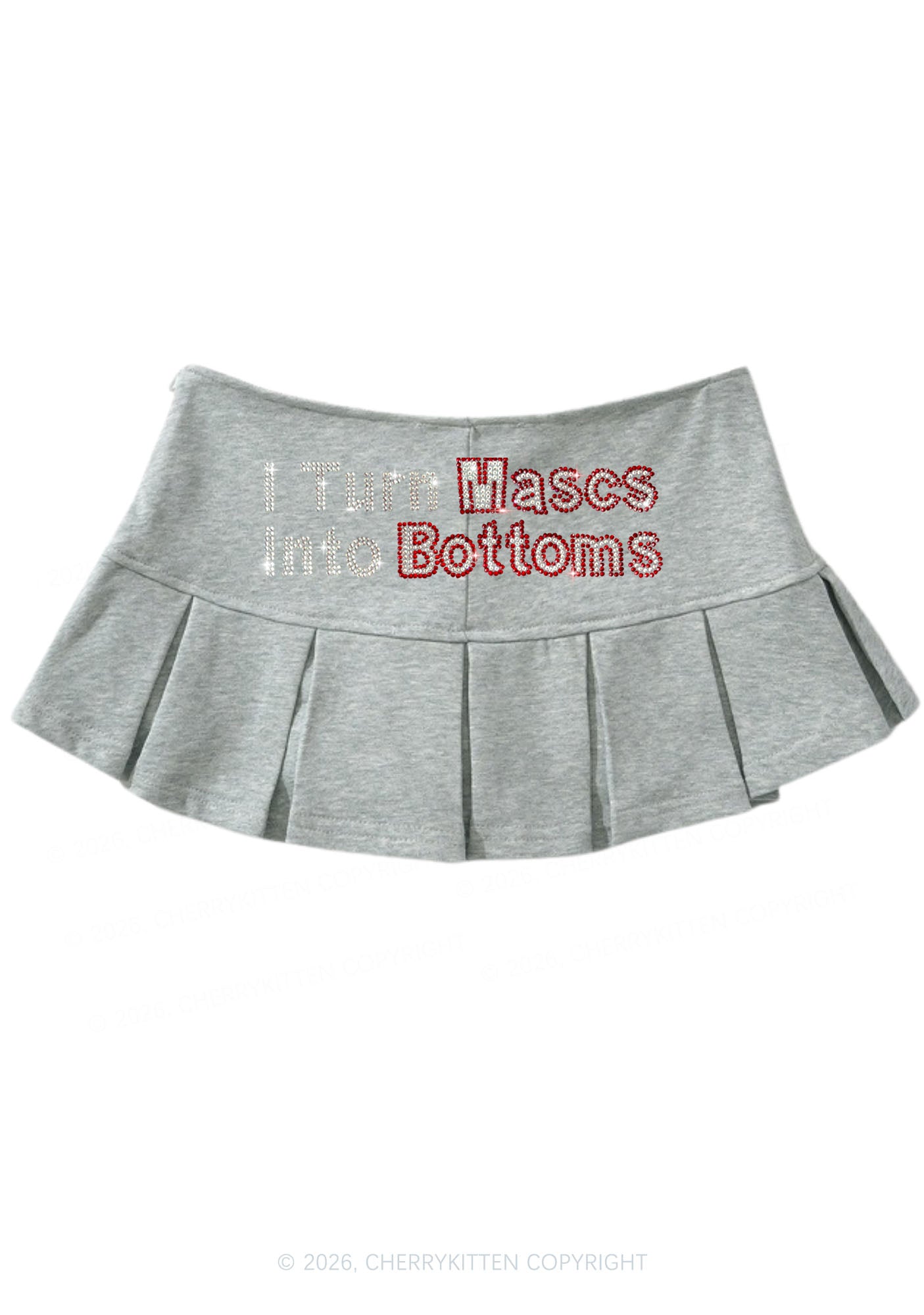 Rhinestone I Turn Mascs Into Bottoms Y2K Mini Pleated Skirts Cherrykitten