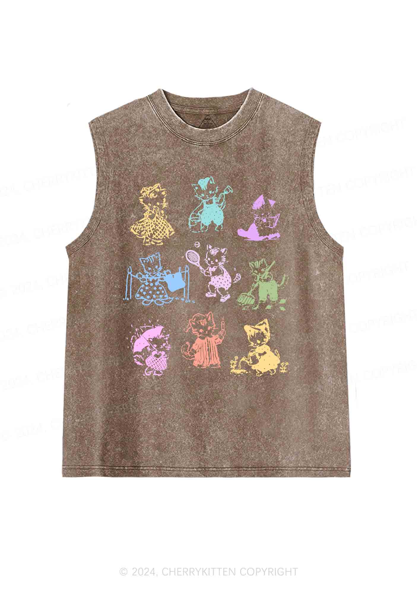 Tattoo Cat Y2K Washed Tank Cherrykitten