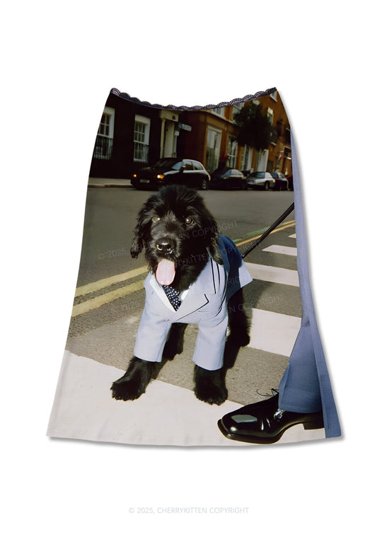 Suit Puppy Y2K Print Midi Skirt Cherrykitten