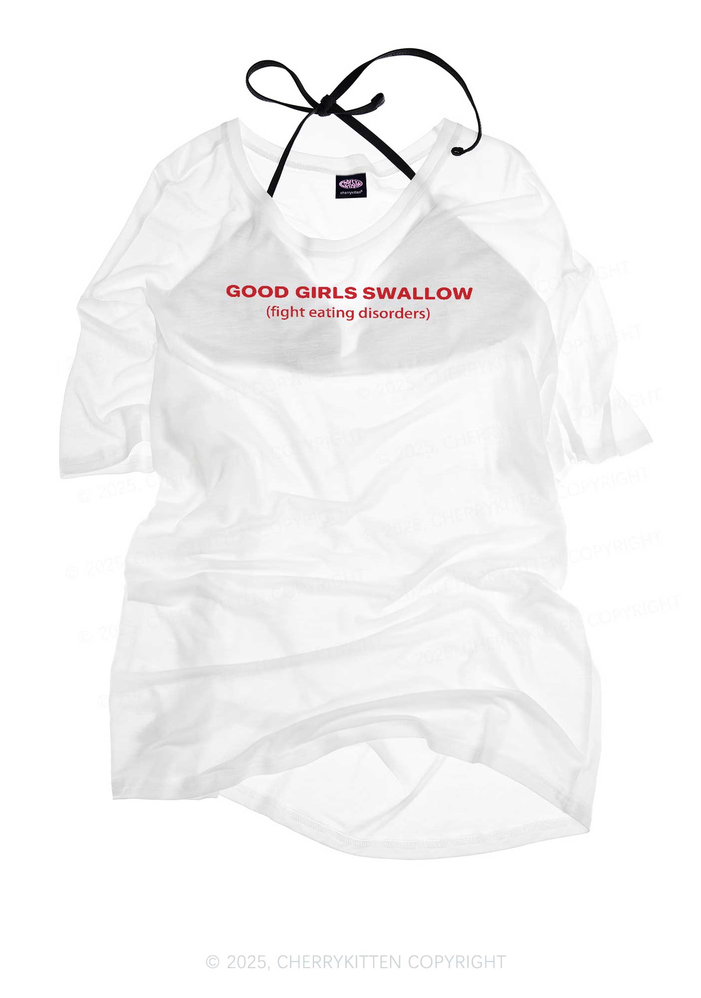 Good Girls Swallow Y2K Sheer Boyfriend Tee Cherrykitten