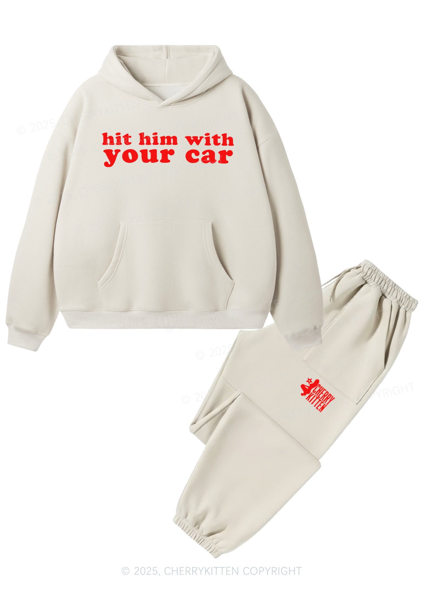 Hit Him Y2K Fleece Hoodie Set Cherrykitten