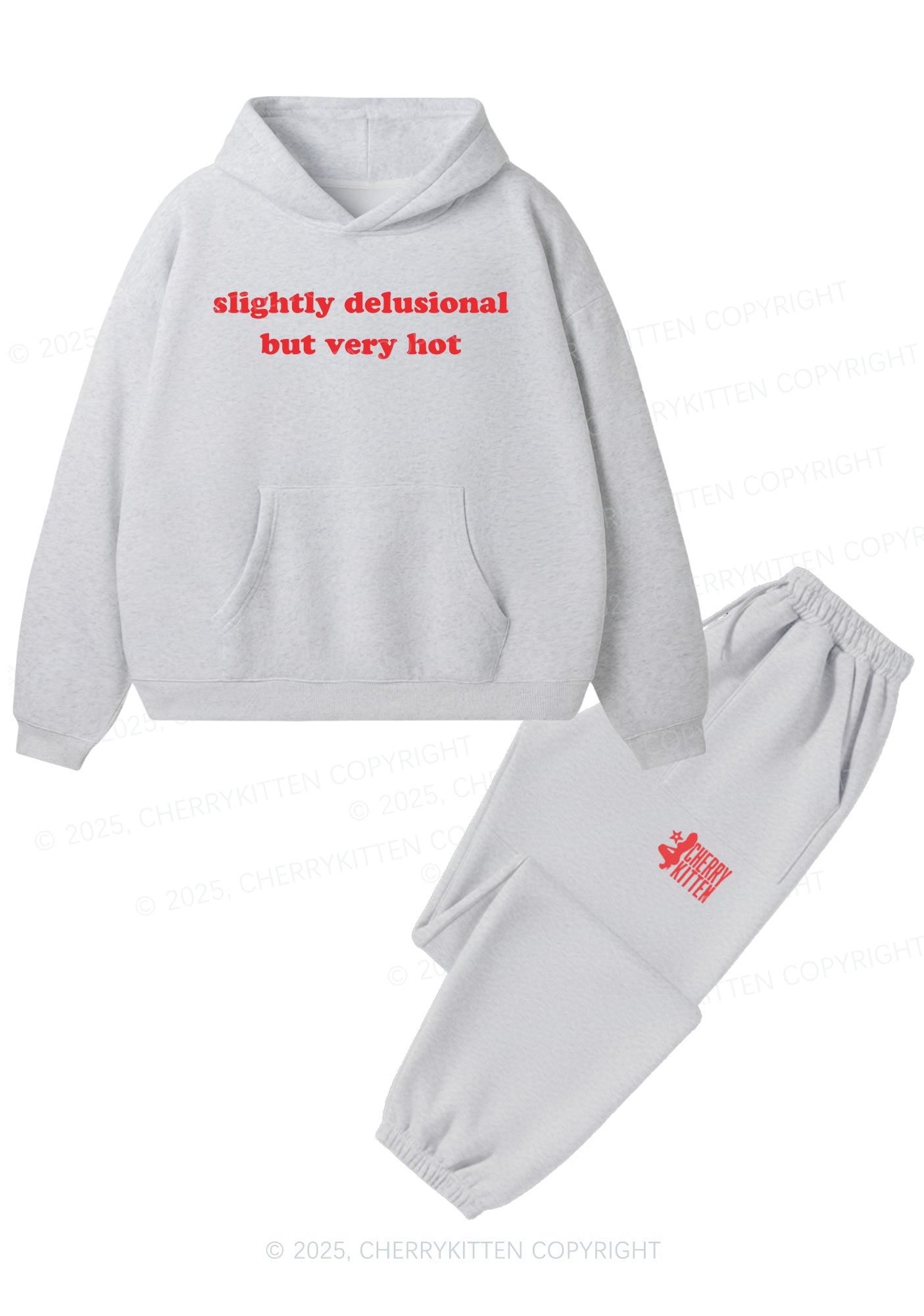 Slightly Delusional But Very Hot Y2K Fleece Hoodie Set Cherrykitten