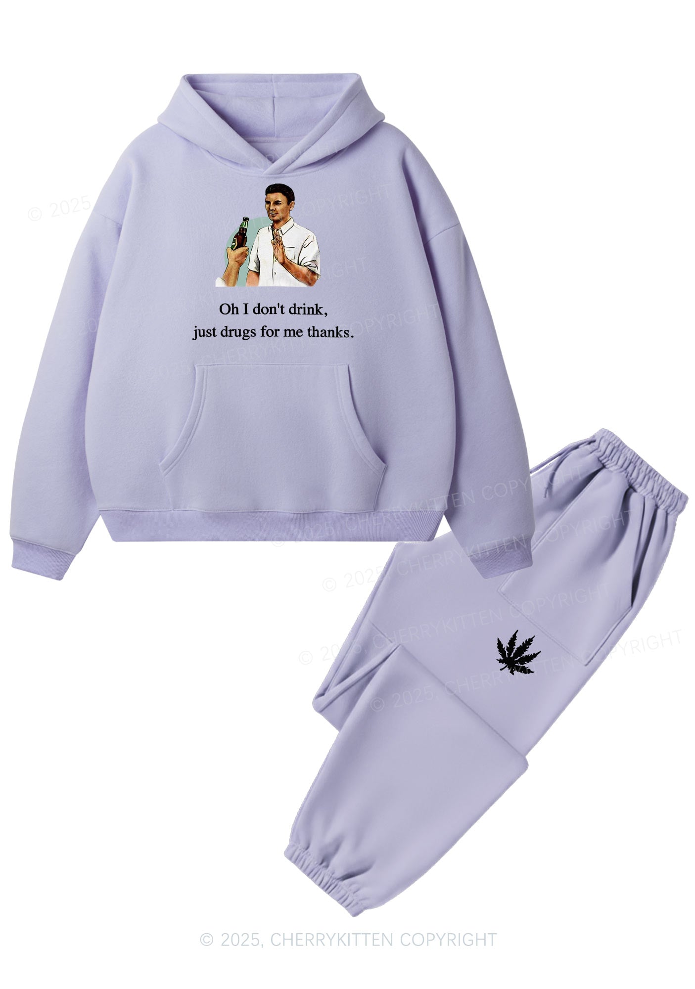 Oh I Dont Drink Y2K Fleece Hoodie Set Cherrykitten