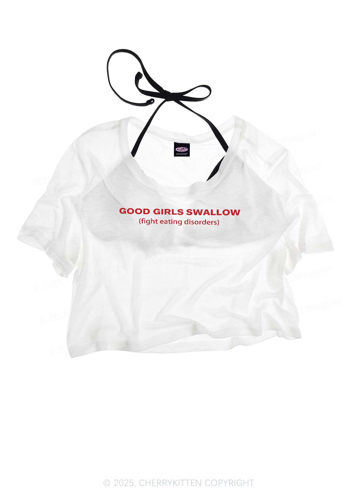 Good Girls Swallow Y2K Sheer Crop Tee Cherrykitten