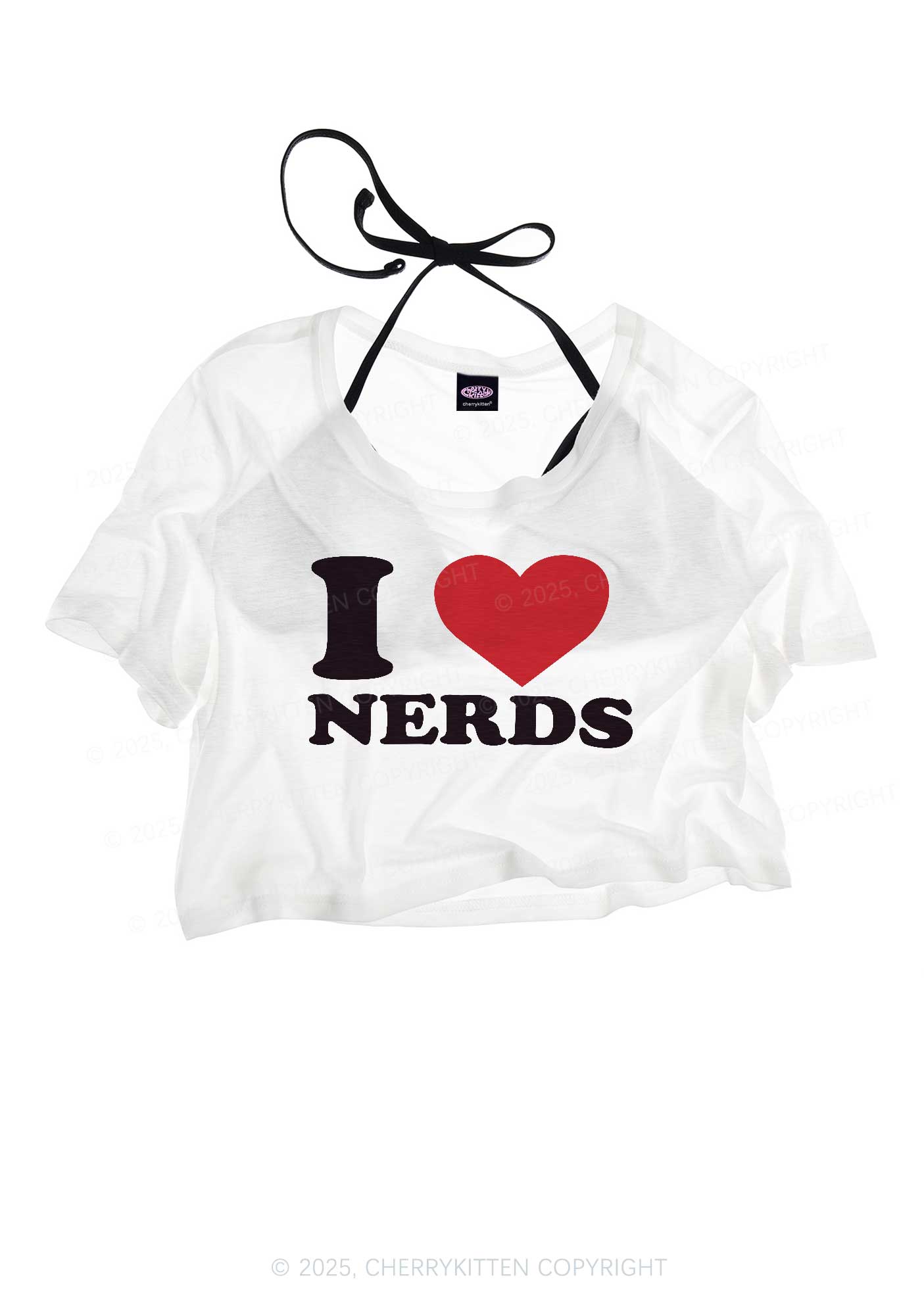 I Love Nerds Y2K Sheer Crop Tee Cherrykitten