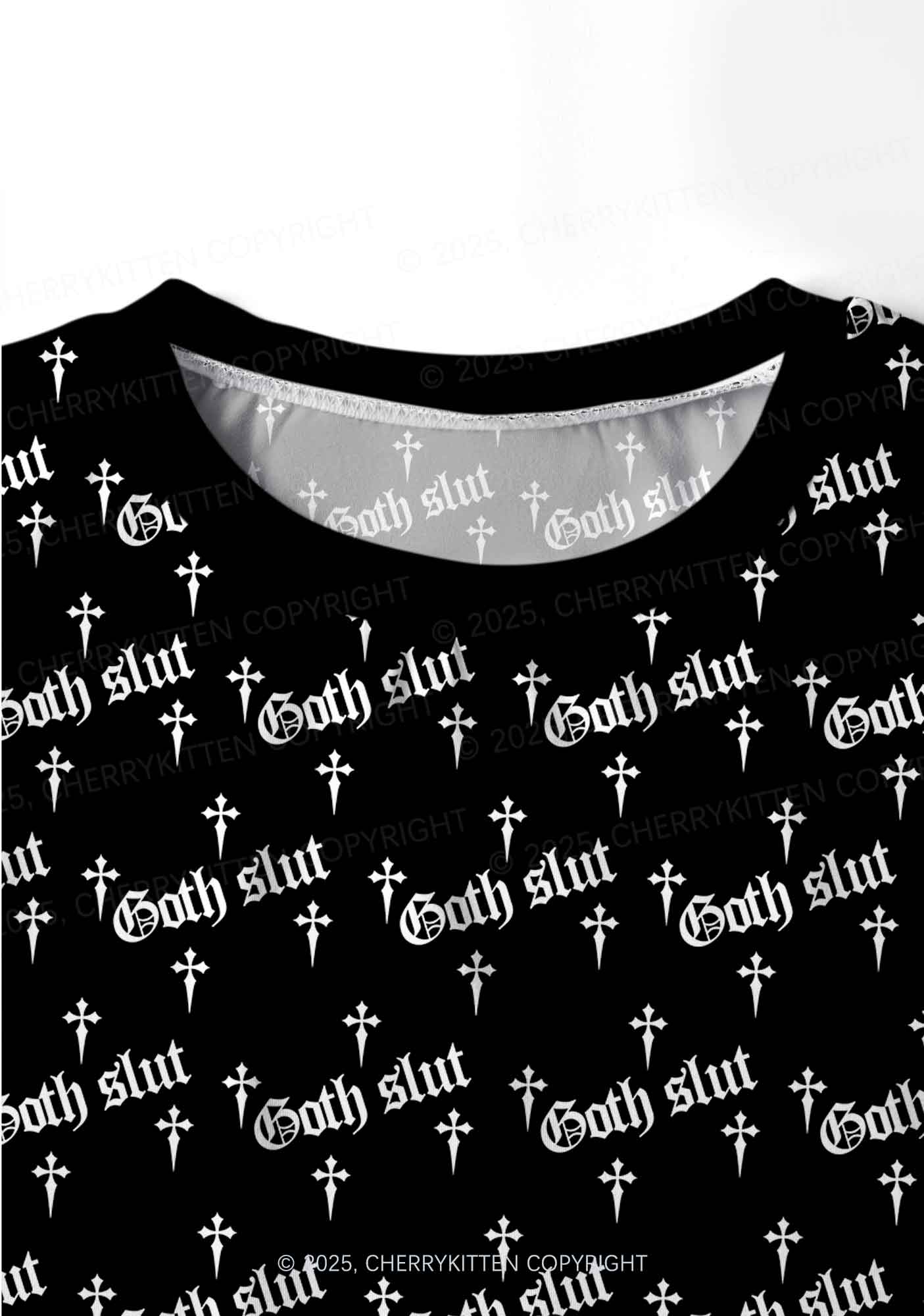 Halloween White Goth Slxt Y2K Print Long Sleeve Pajama Set Cherrykitten