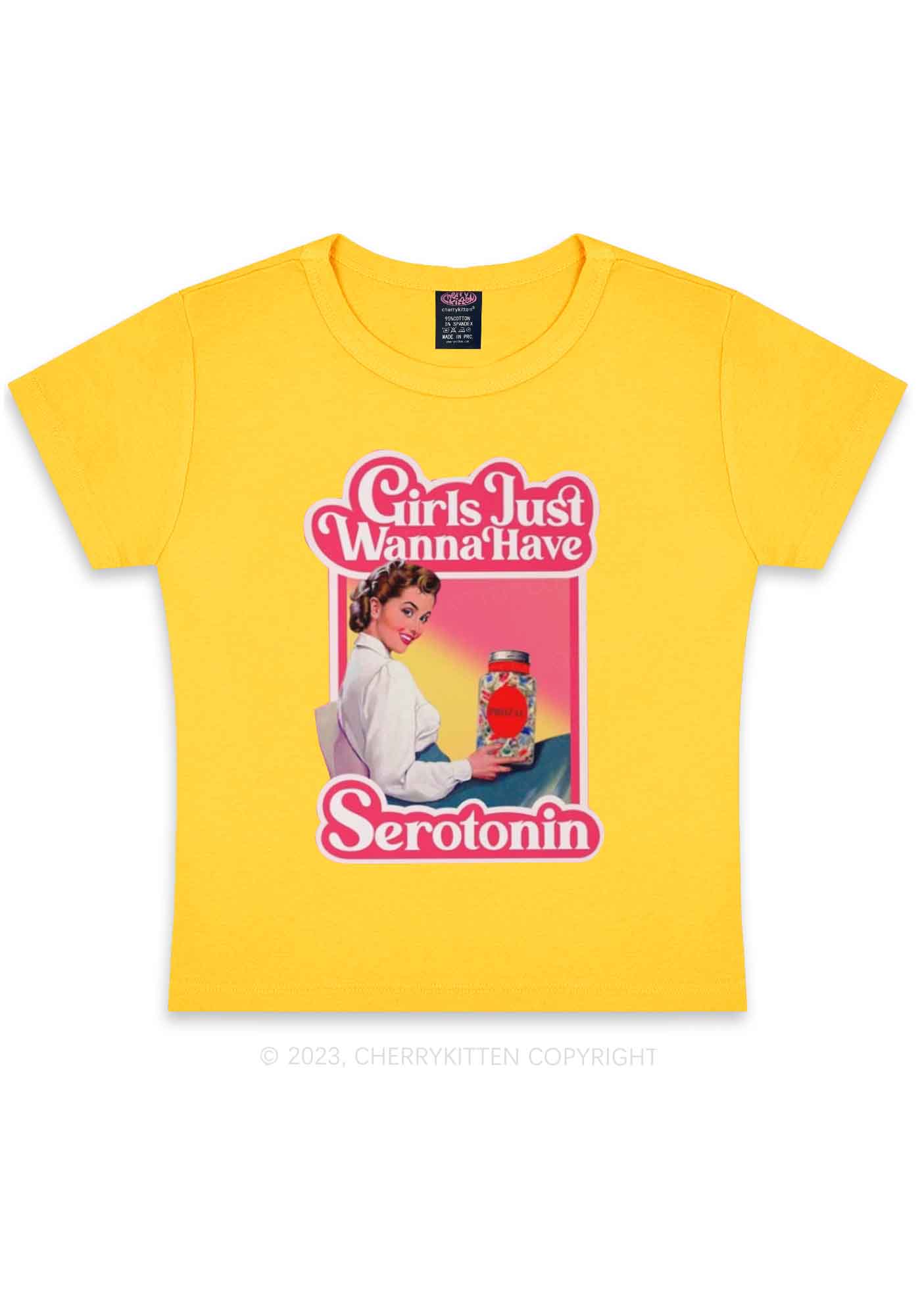 Girls Just Wanna Have Serotonin Y2K Baby Tee Cherrykitten