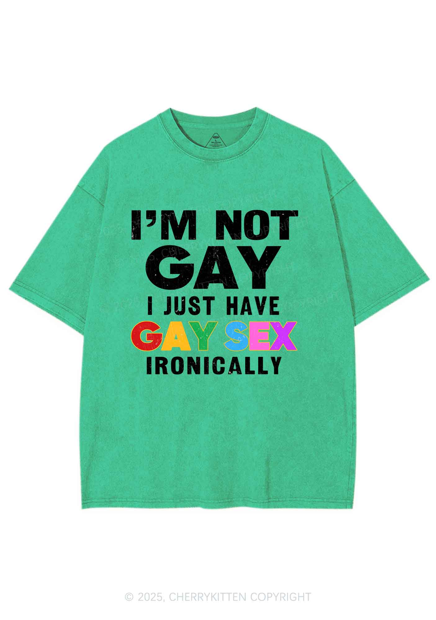 Gay Sx Ironically Pride Y2K Shirts Washed Tee Cherrykitten