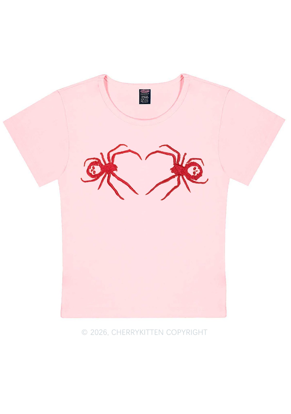 Embroidered Skull Spider Y2K Baby Tee Cherrykitten