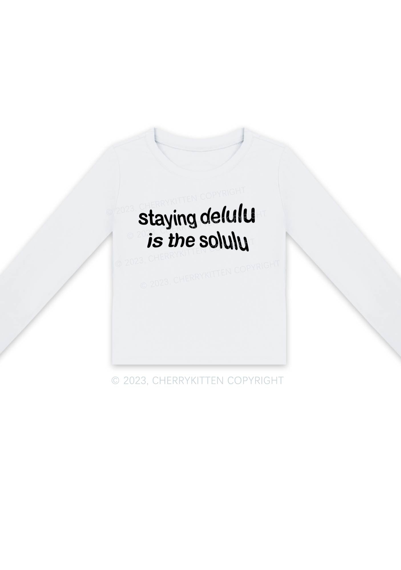 Staying Delulu Solulu Delusional Y2K Long Sleeve Crop Top Cherrykitten