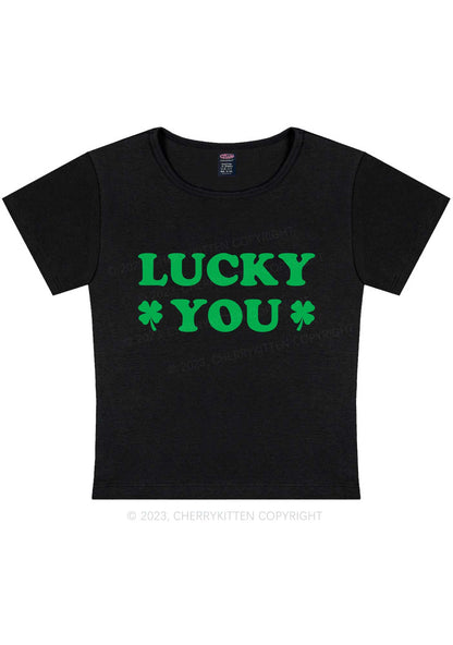 Lucky Green St Patricks Y2K Baby Tee Cherrykitten
