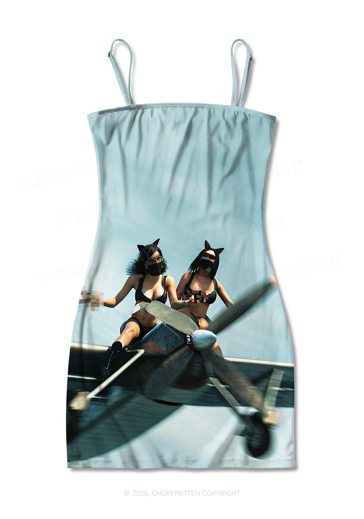 Girls Airplane Race Y2K Print Slip Dress Cherrykitten