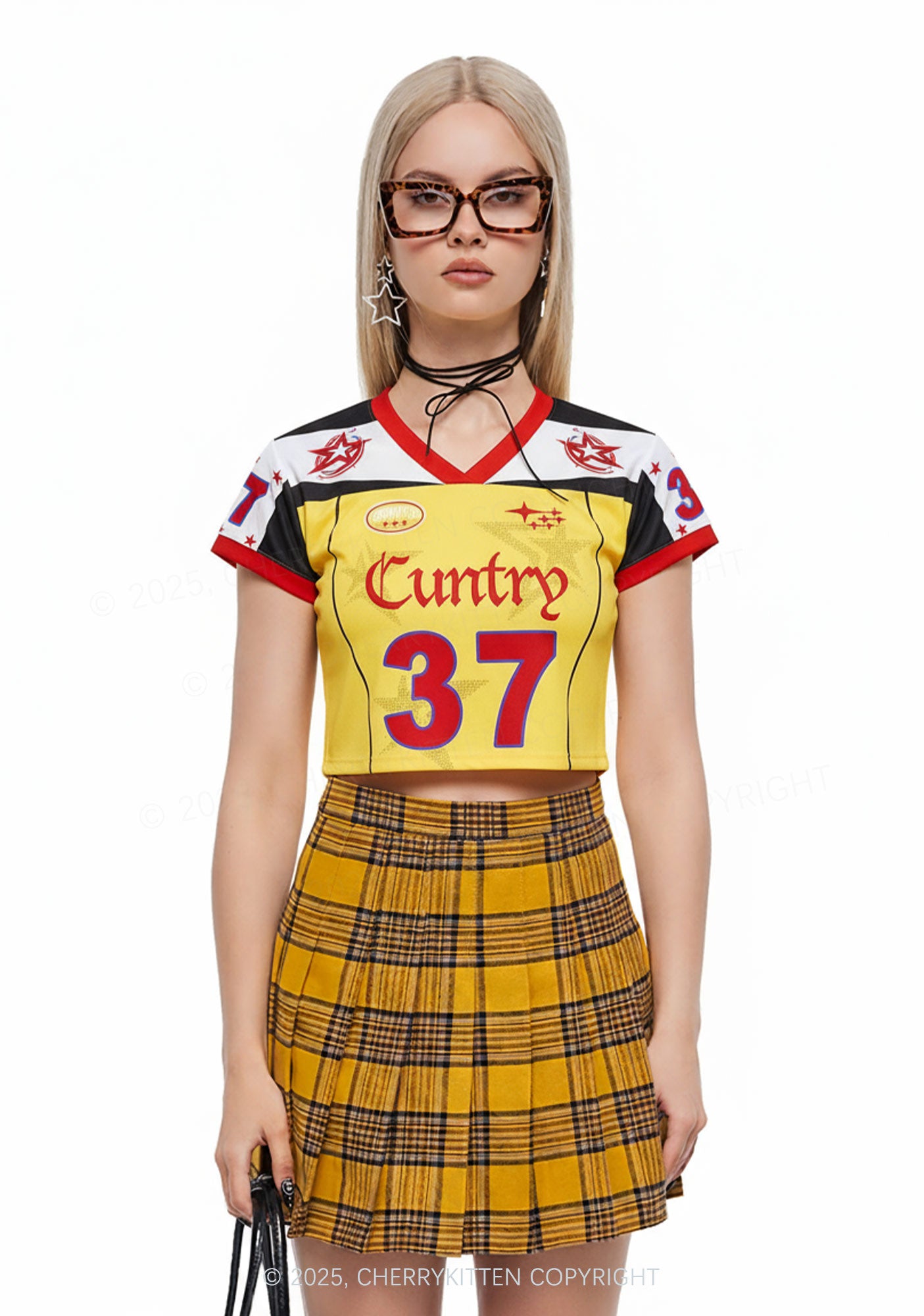 Custom Yellow Cuntry Star Y2K Crop Sport Jersey Shirts Cherrykitten