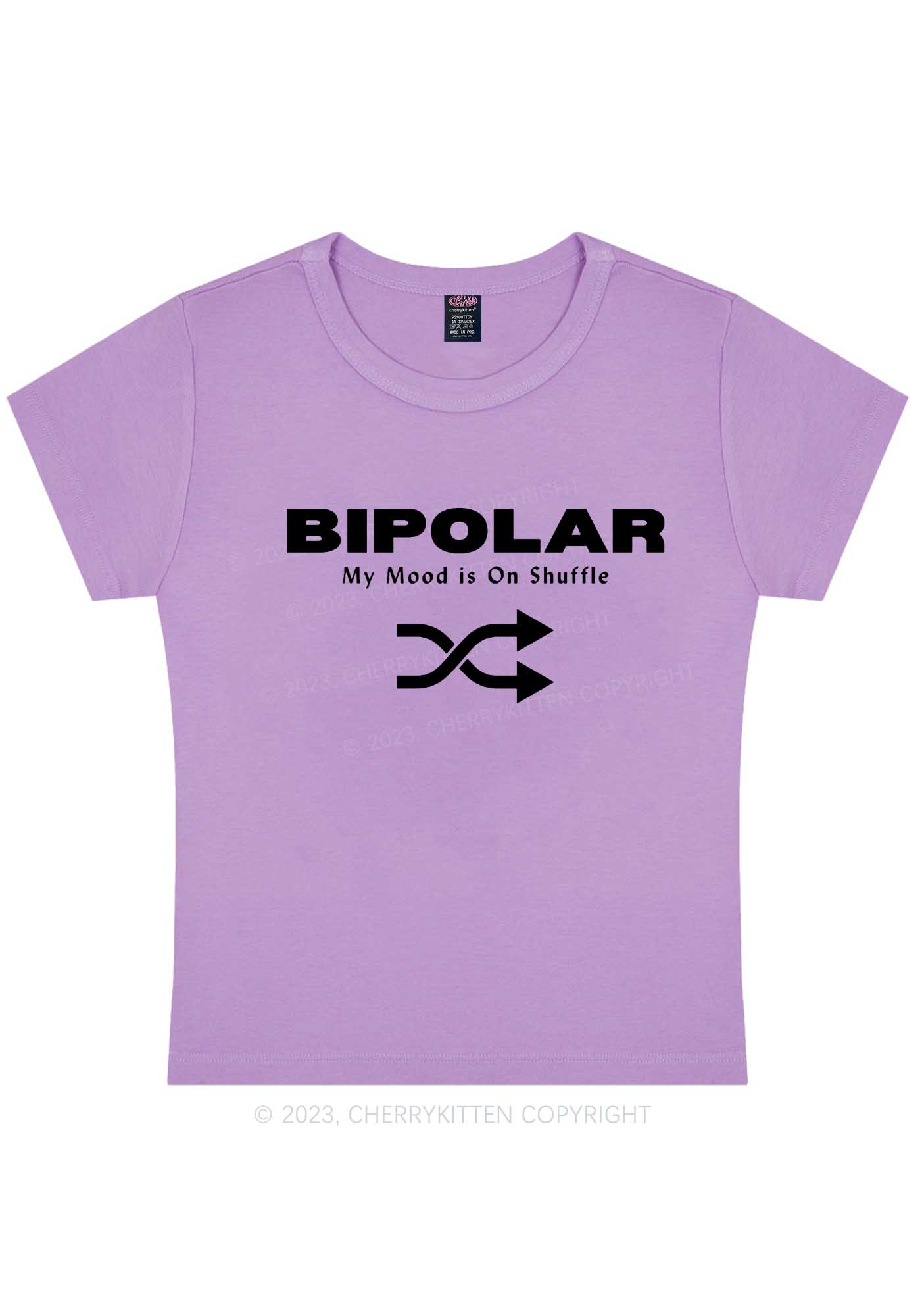 Curvy Bipolar My Mood Is On Shuffle Y2K Baby Tee Cherrykitten