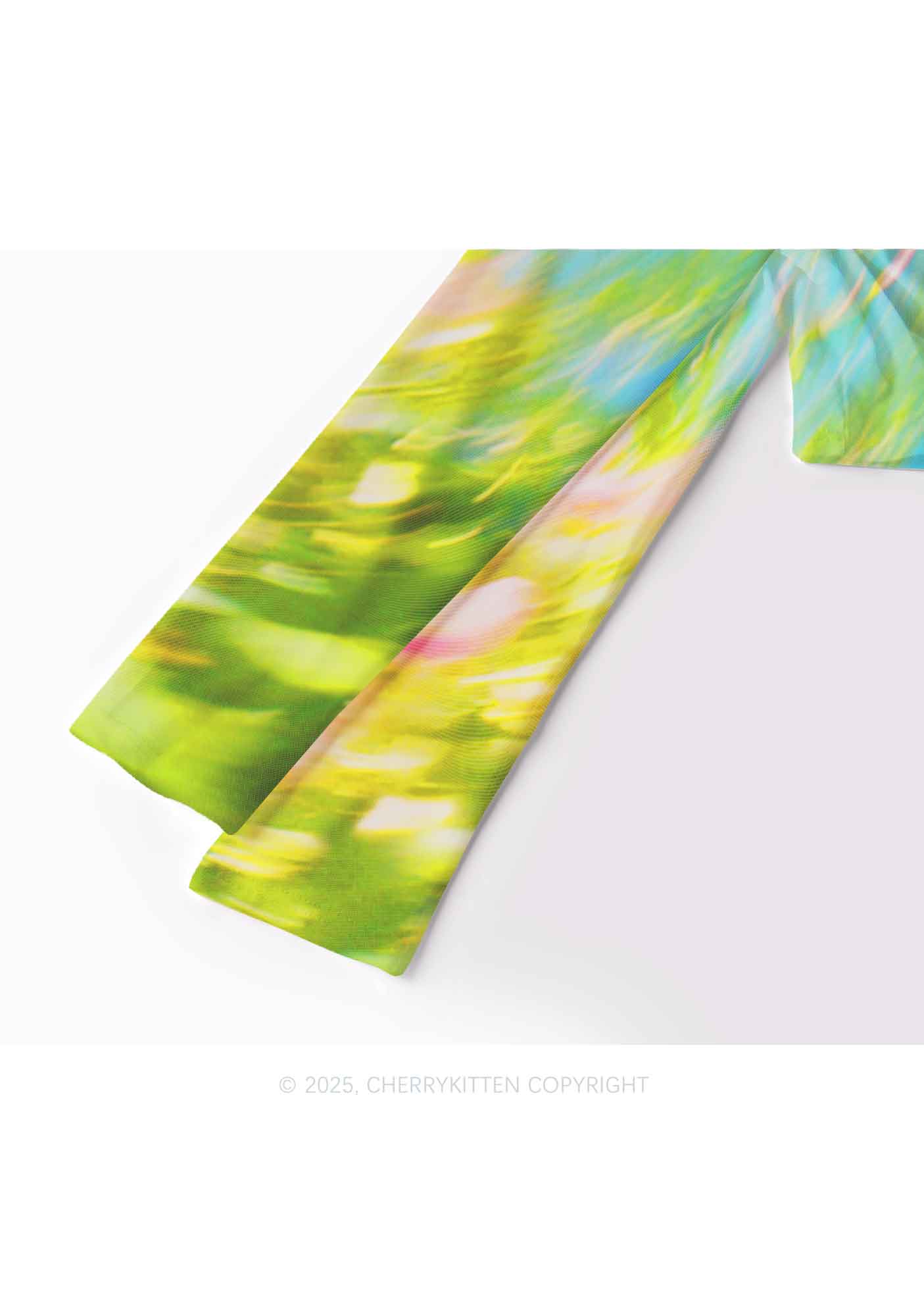 Blurred Blooms Y2K Mesh Long Sleeve Crop Top Cherrykitten