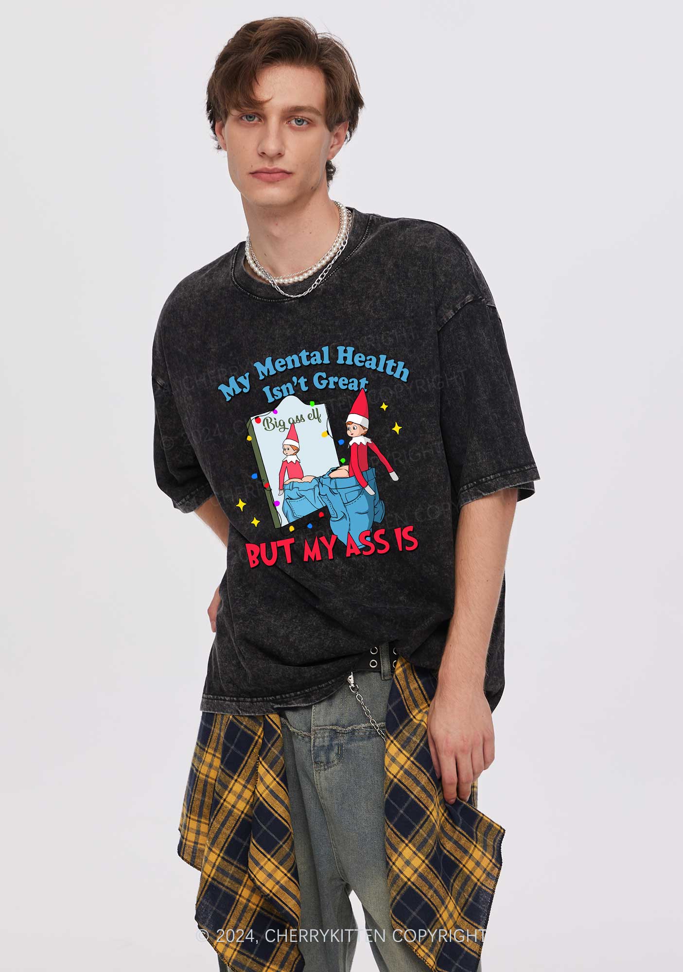 Christmas Big Axx Elf Y2K Washed Tee Cherrykitten