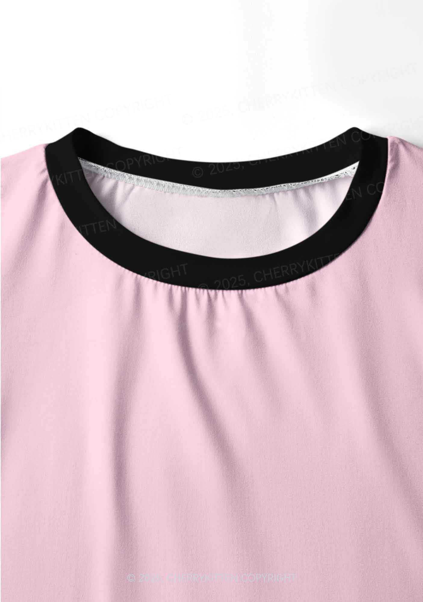 Plain Light Pink Y2K Print Long Sleeve Pajama Set Cherrykitten